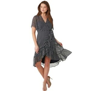 EUC Calvin Klein Polka Dot Print Asymmetrical Ruffled Hi/Lo Hem Dress - Size 10